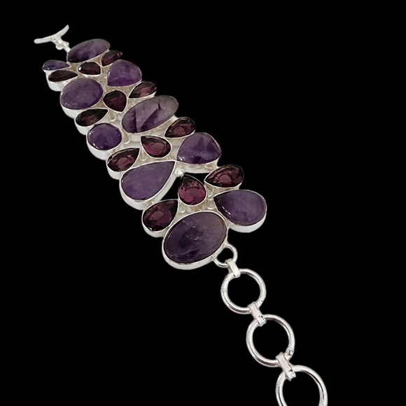 Amethyst statement silver gemstone bracelet chunky purple plum genuine Q05 - Picture 10 of 12